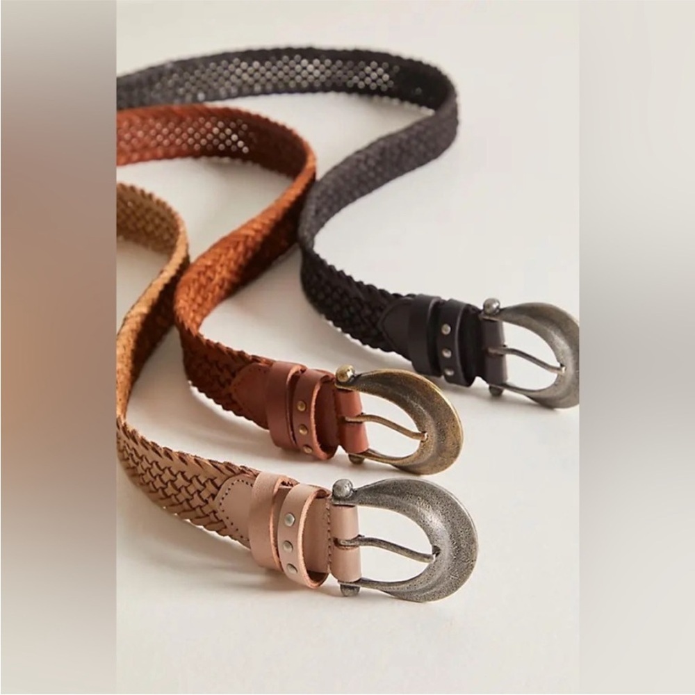 NEW FREE PEOPLE We The Free Brix Leather Belt In Oyster Mauve S/M